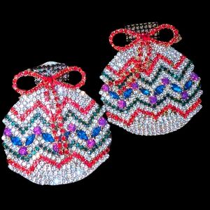 Rhinestone Ornament Earrings w/ Bow Tassels